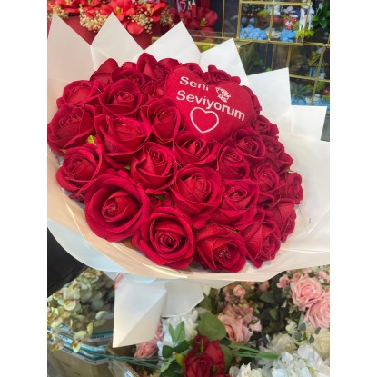 YAPAY 25 GÜL ve KALP  YASTIK